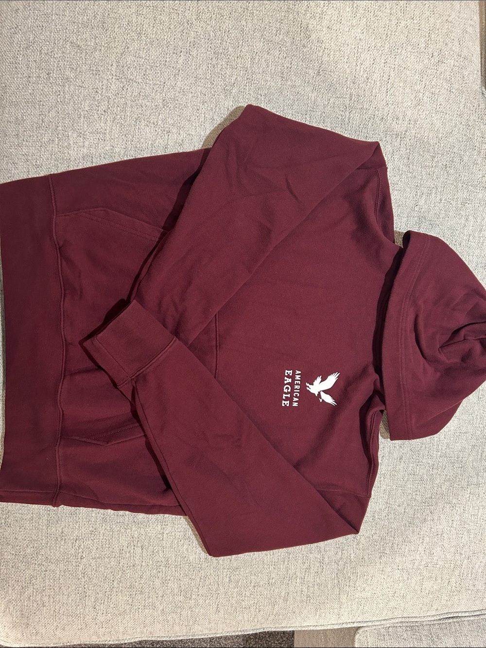 American Eagle Outfitters Men's Burgundy Crewneck Hoodie with White Logo